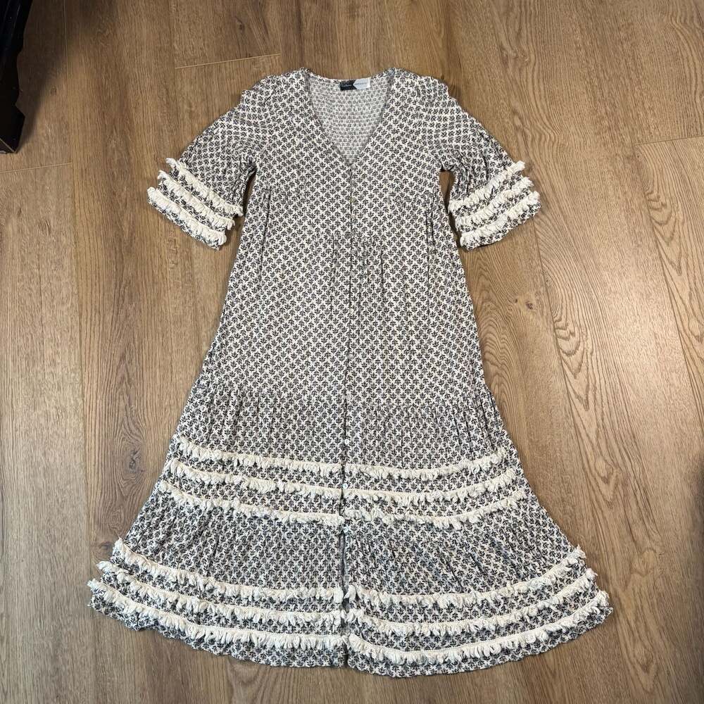Piper & Scoot Exclusive Boho Fringe Trim Button Down Maxi Dress XS - Picture 2 of 13